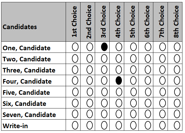 Example ballot with no first- or second-choice selection